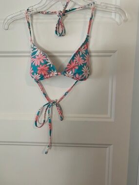 Women's pink and turquoise Floral Bikini Top